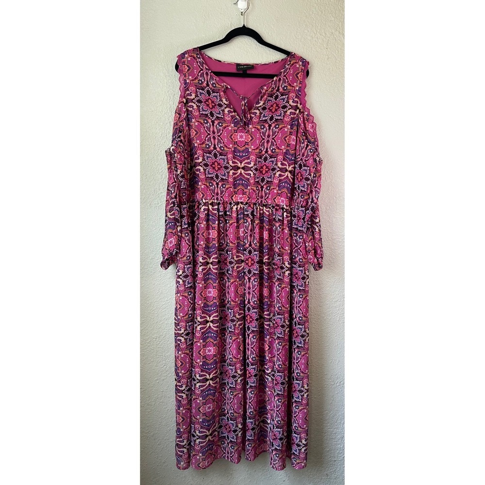 Lane‎ Bryant Pink Purple Paisley Cold Shoulder Garden Party Maxi Dress Size 22 - Picture 2 of 6